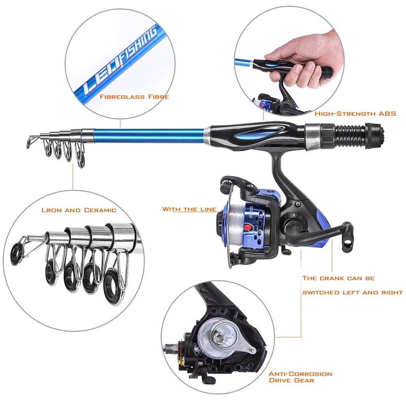 Leo Light Weight Kids Fishing Pole Telescopic Fishing Rod and Reel Combos with Full Kits Lure Case and Carry Bag for Youth Fishing and Beginner 130CM (Rod and Reel Combos with Full Kits and Carry Bag) - Image 2